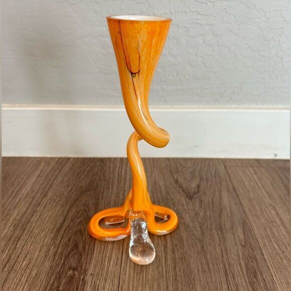 Vintage MCM Art Glass Vase or Candle Holder Hand Blown 10" Retro Made in Poland - Picture 1 of 13